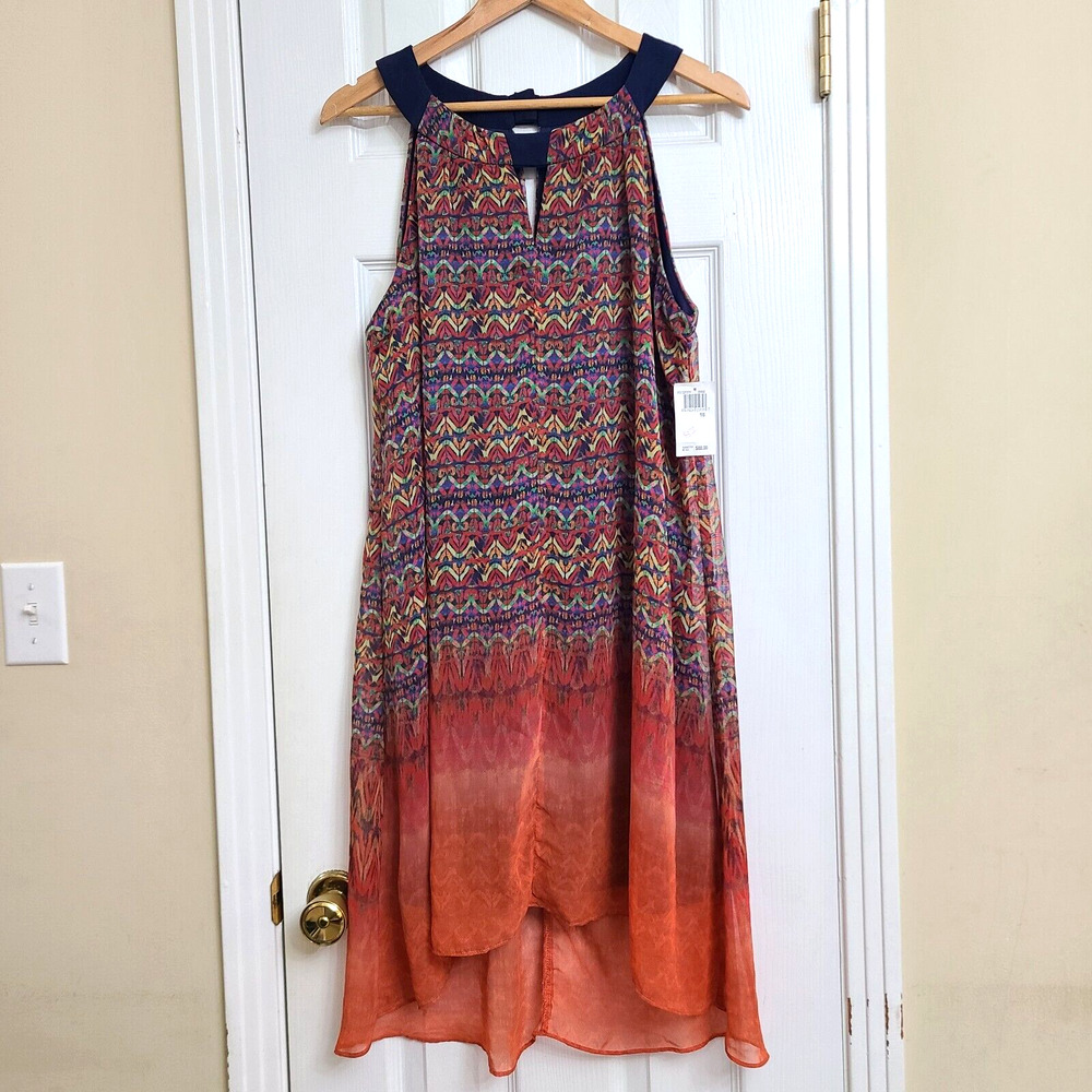 NWT Chris Mclaughlin Sleeveless Lined Orange Blue Geometric Aztec Dress Size 18